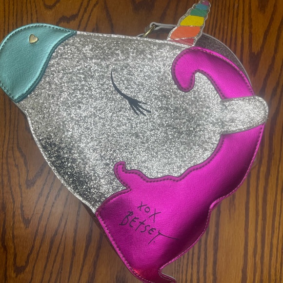 Betsey Johnson Glitter Unicorn Lunch Bag Tote Large size Back to school Bling - Picture 1 of 8